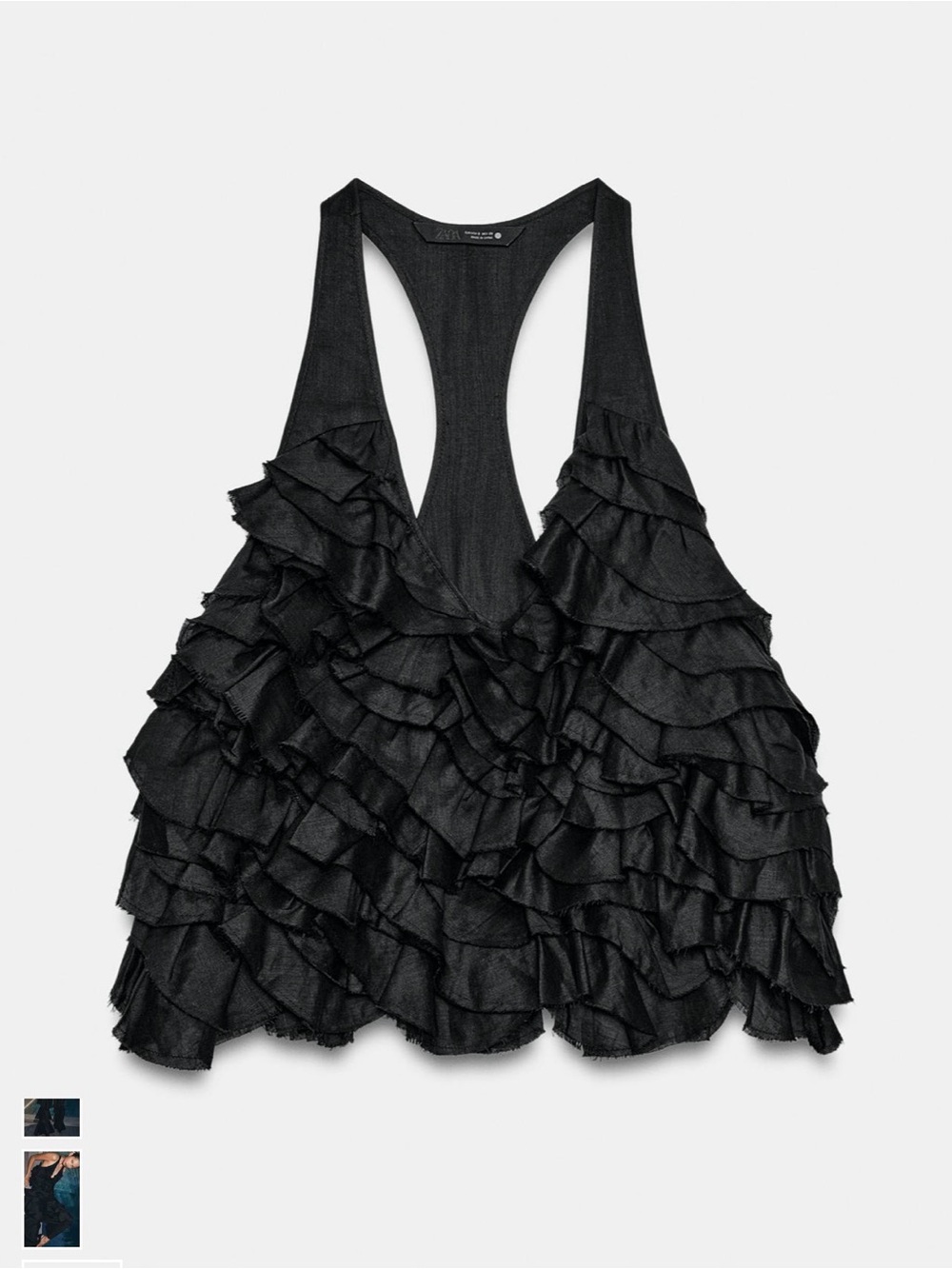 Zara ZW Black Ramie Ruffled Top